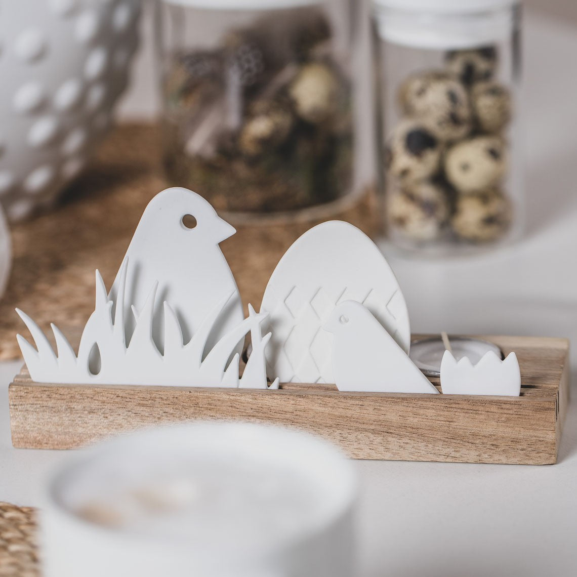 Bougies et bougeoirs - Photophore Œufs de Pâques avec support en bois - Räder