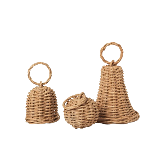 Décoration - Décoration de sapin - Set de 3 cloches en rotin - Ferm Living