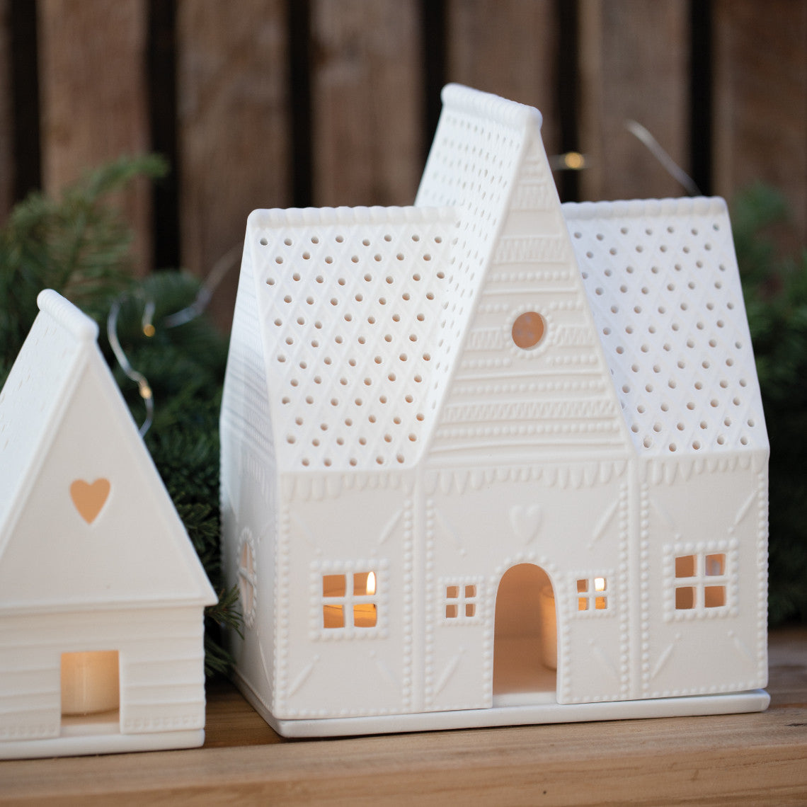 Décorations de Noël - Maison lumineuse en porcelaine | Lebkuchenhaus Herz - Räder