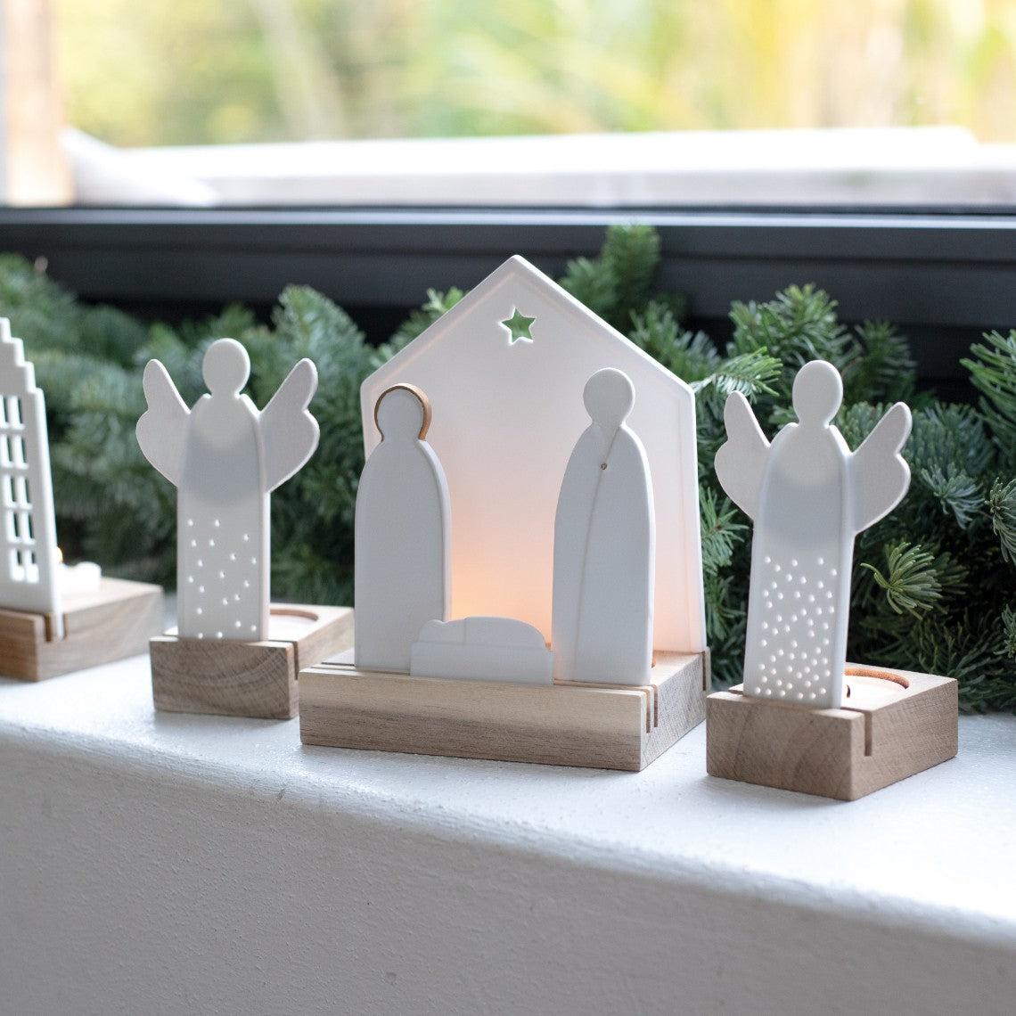 Décorations de Noël - Photophore avec support en bois | Angel - Räder