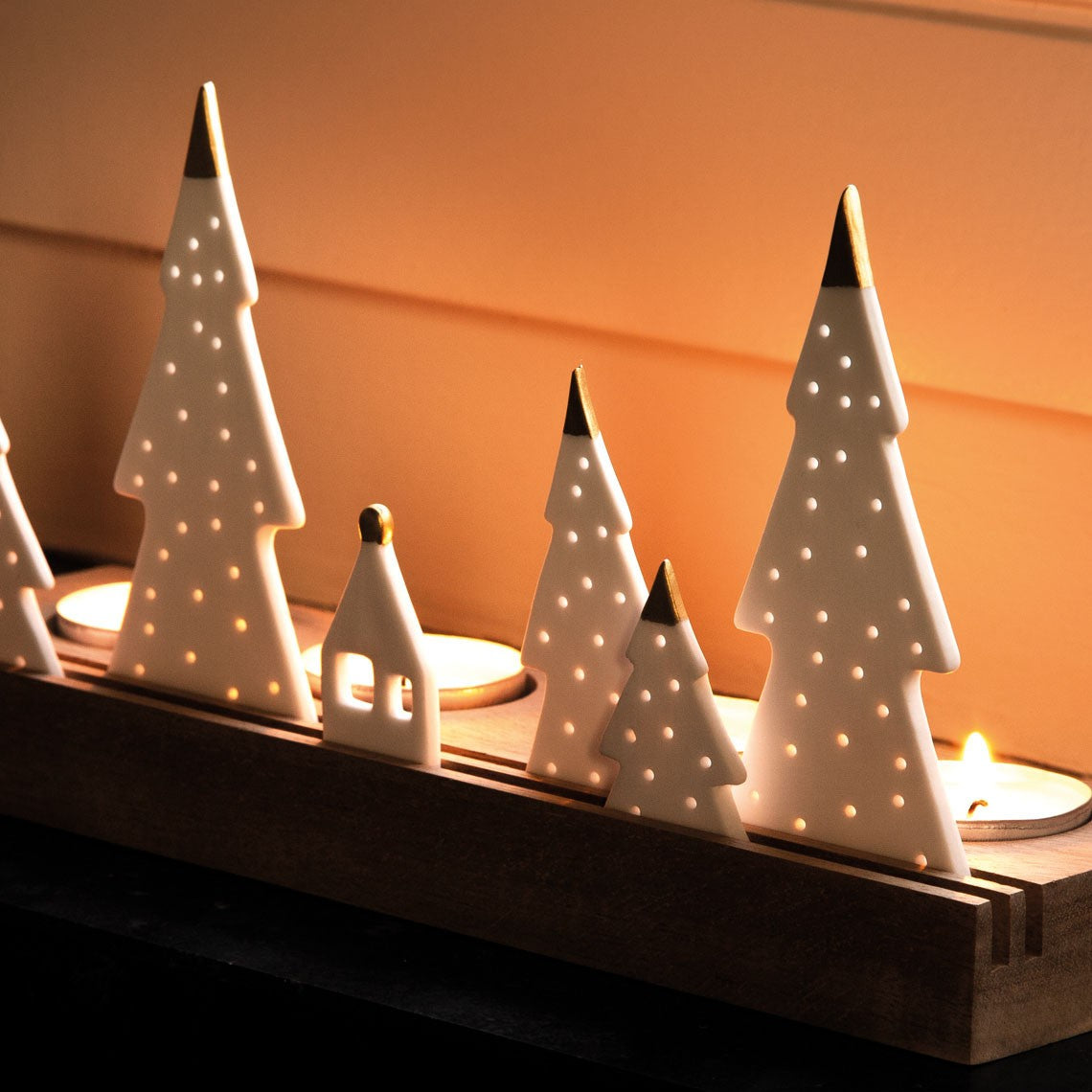 Décorations de Noël - Photophore avec support en bois | Fir Trees - Räder