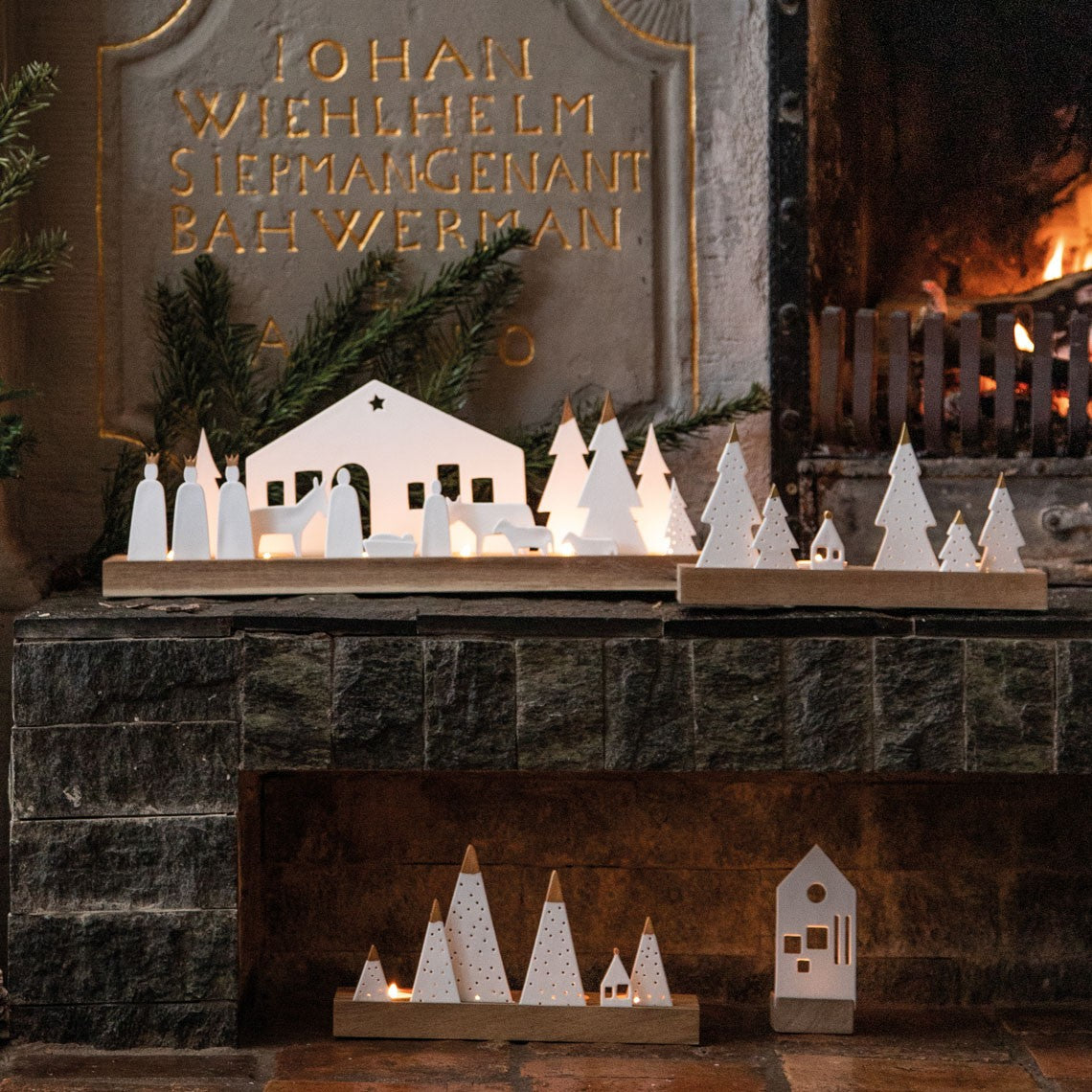 Décorations de Noël - Photophore avec support en bois | Fir Trees - Räder