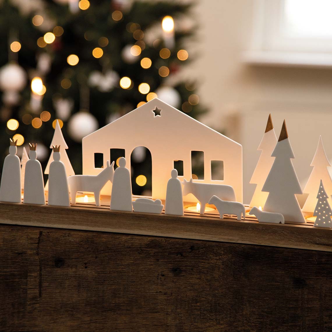 Décorations de Noël - Photophore avec support en bois |Crèche de Noël petit modèle- Nativity Set - Räder