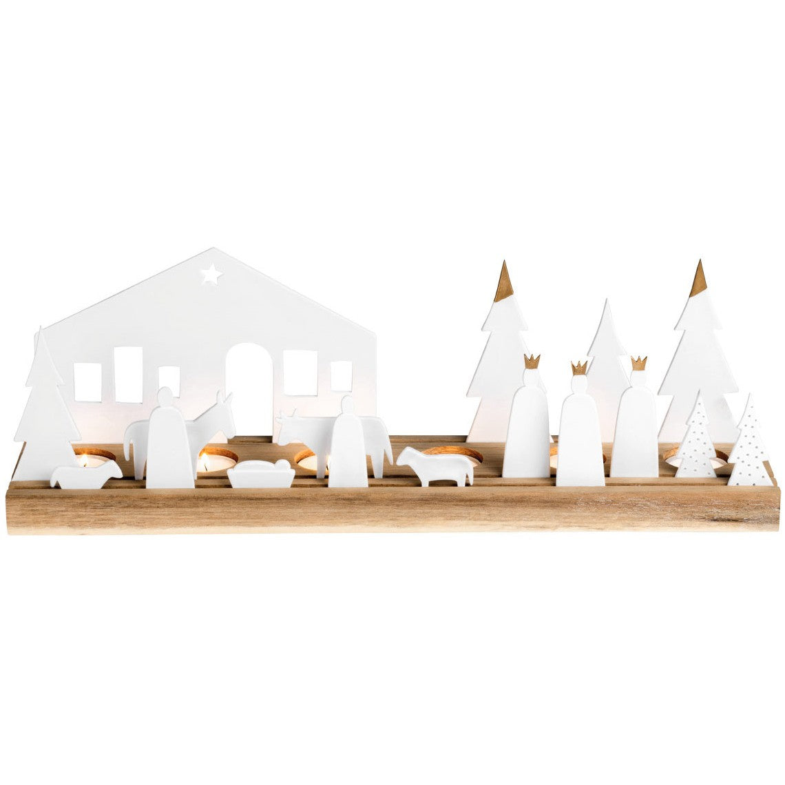 Décorations de Noël - Photophore avec support en bois |Crèche de Noël petit modèle- Nativity Set - Räder
