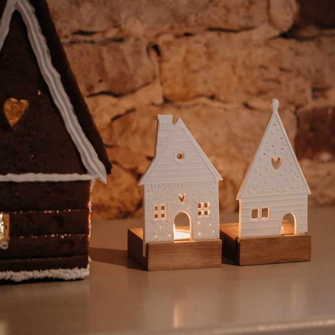 Décorations de Noël - Produit neuf | Photophore maison lumineuse avec support en bois - Räder | Remisé