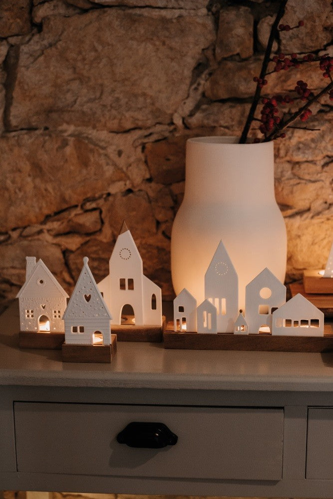 Décorations de Noël - Produit neuf | Photophore maison lumineuse avec support en bois - Räder | Remisé