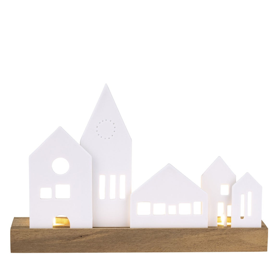 Décorations de Noël - Photophore village lumineux avec support en bois - Räder
