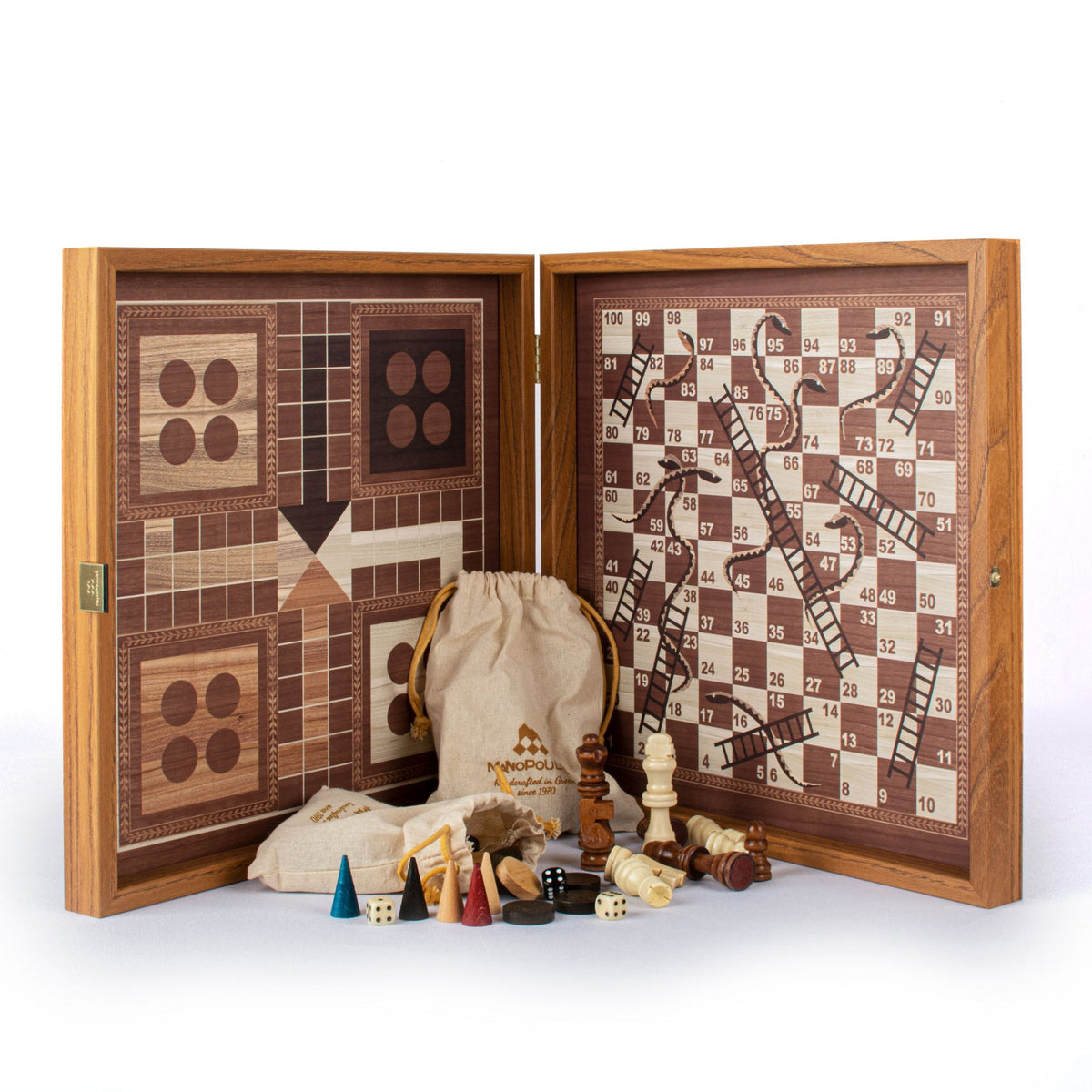 Jeux et loisirs - Coffret 4 en 1 | Backgammon / Échecs / Ludo & Snakes - Manopoulos